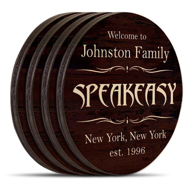 Customizable Wooden Coasters - Speakeasy Theme - Round - Set of 4