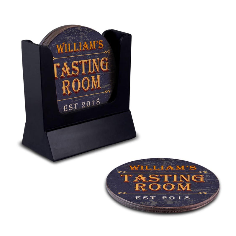 Customizable Wooden Coasters - Tasting Room - Round - Set of 4