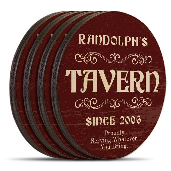 Customizable Wooden Coasters - Tavern Theme - Round - Set of 4