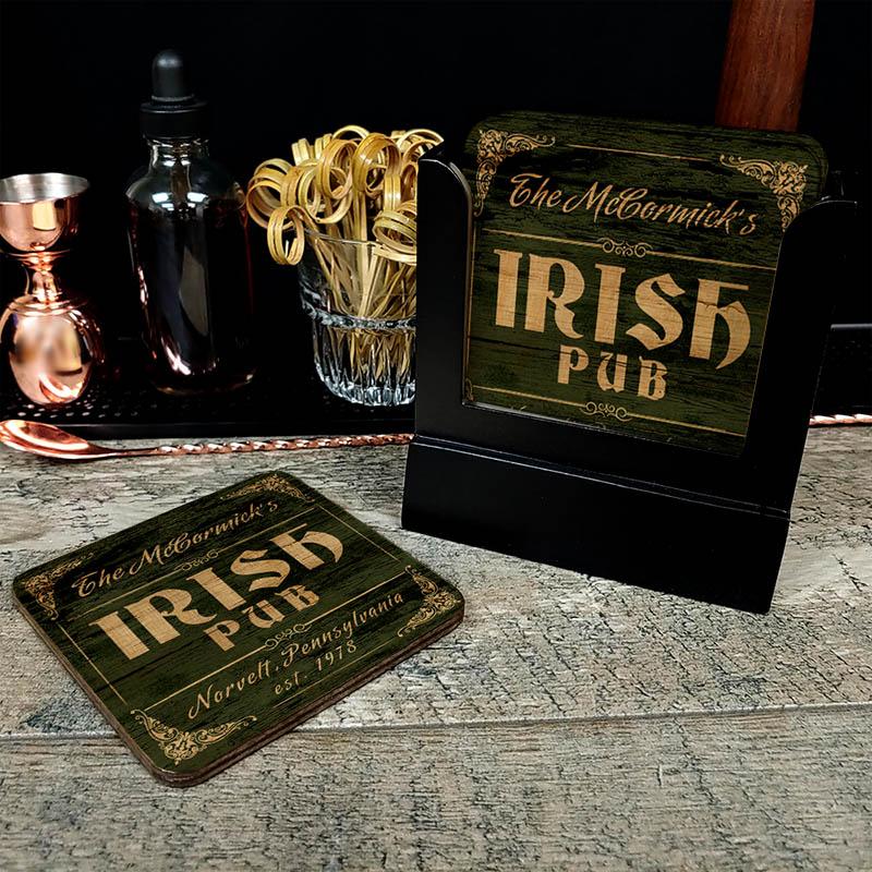 Customizable Wooden Square Coasters - Irish Theme - Set of 4