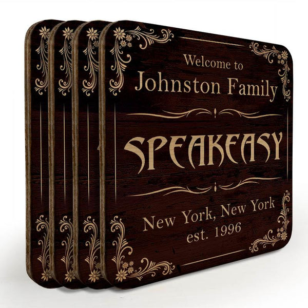 Customizable Wooden Square Coasters - Speakeasy - Set of 4