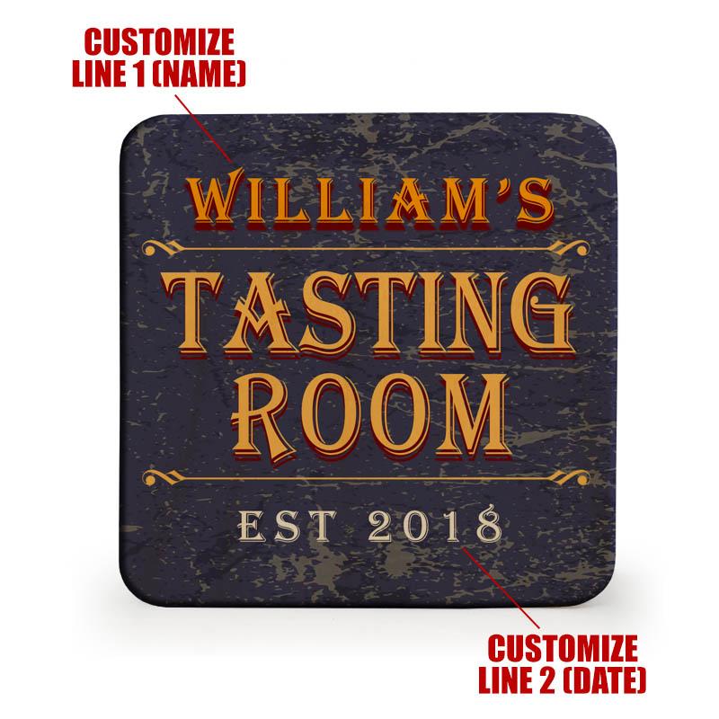 Customizable Wooden Square Coasters - Tasting Room - Set of 4