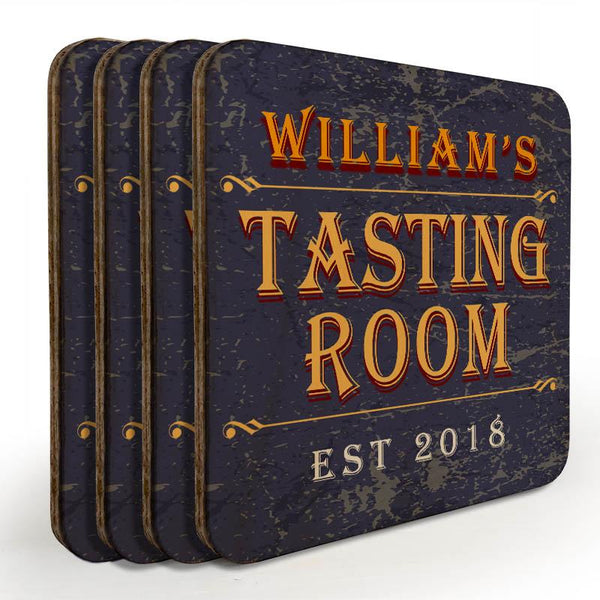 Customizable Wooden Square Coasters - Tasting Room - Set of 4