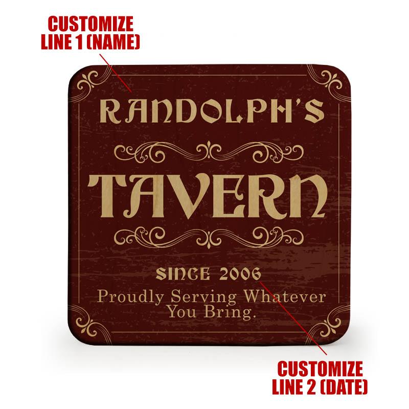 Customizable Wooden Square Coasters - Tavern Theme - Set of 4