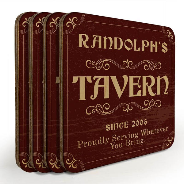 Customizable Wooden Square Coasters - Tavern Theme - Set of 4