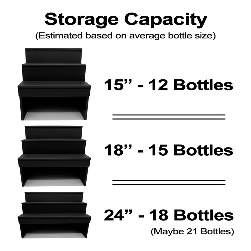 Wood Under Storage Liquor Shelves - 3 Tier - Storage Capacity
