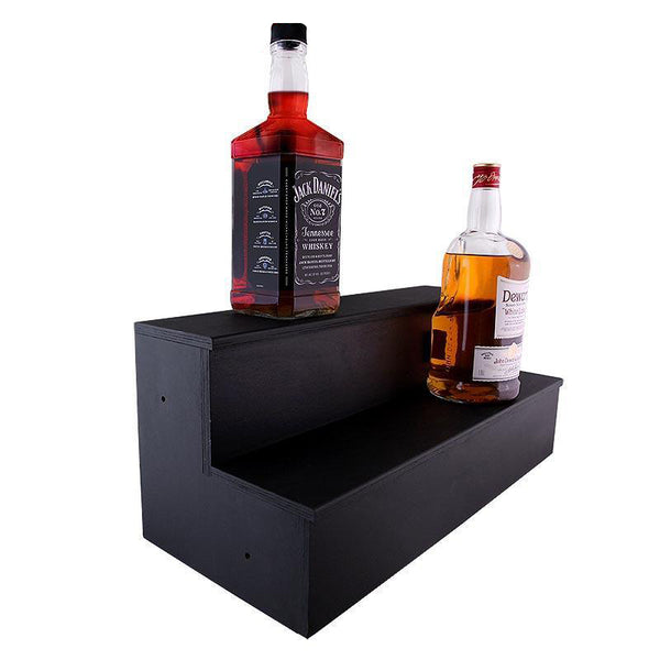 1.75L Bottle Wooden Liquor Shelves - 2 Tier - BLACK
